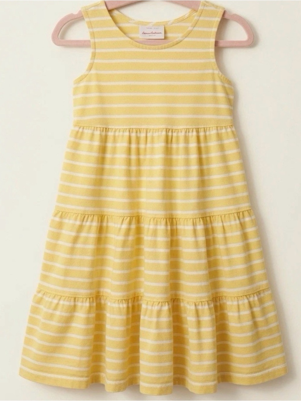 Hanna Andersson Yellow Striped Tiered Tank Dress Sz 130cm